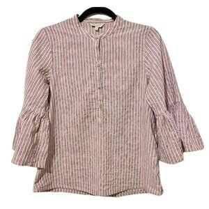 2 for $20 Lucky Brand Thin Stripe Bell Sleeve Boho Top With Button Neckline XS